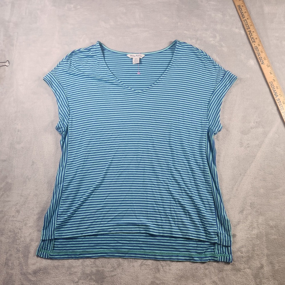 Tommy Bahama Ladies Size S‎ Blue Teal Stripe Knit Top Short Sleeve